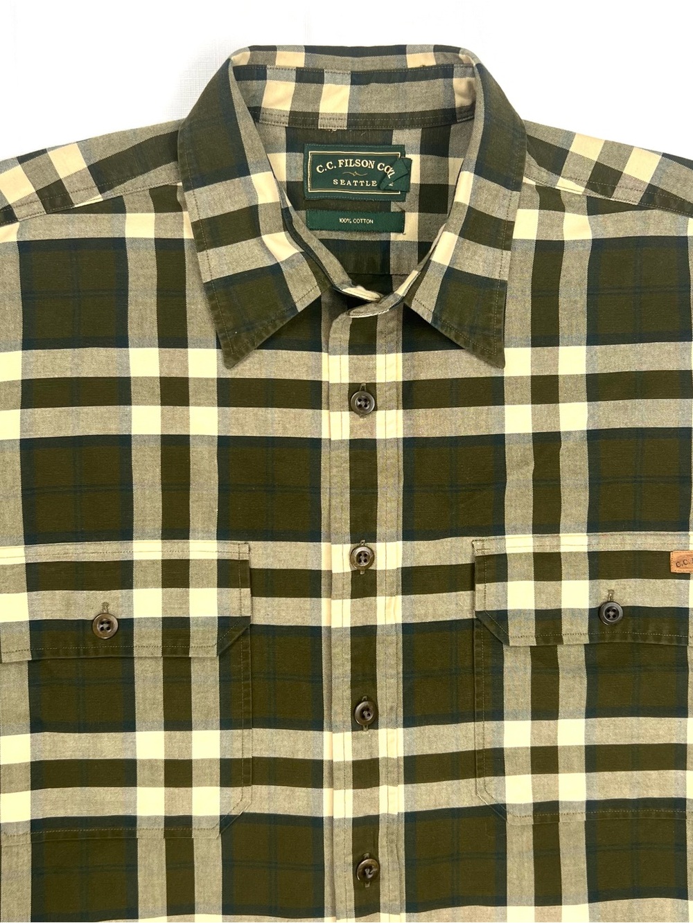 CC Filson Mens Long Sleeve Button Up Shirt Check Brown White Size XL Cotton - Picture 2 of 12
